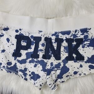PINK Victoria's Secret White and Blue Logo Shorts